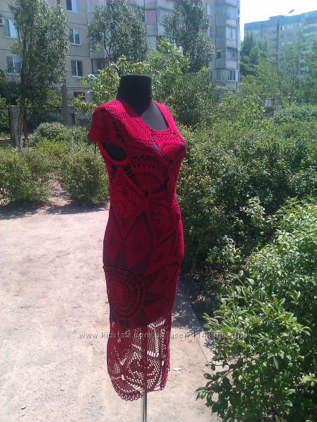 Фото 4. Вязаное красное платье (на основе филейной салфетки). Ручная работа крючком