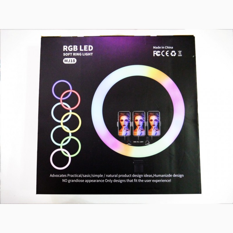 Фото 11. Кольцевая LED лампа RGB MJ18 45см 220V 3 крепл.тел + пульт + чехол