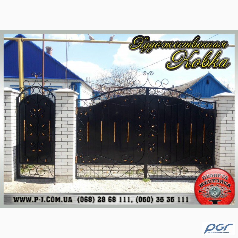 Фото 3. Ворота филенчатые «шоколадка» под заказ, кованые, художественная ковка