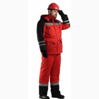 Костюм рабочий зимний Зимник куртка и полукомбинезон красный с черным
